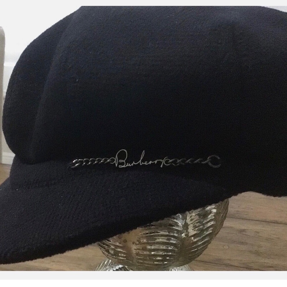 Burberry London Women's Black Wool Newsboy Cap Satin Black Lining Size M - Picture 2 of 7